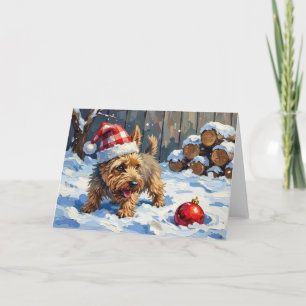 Livlig Cairn Terrier Gräver Efter Juldekoration Kort