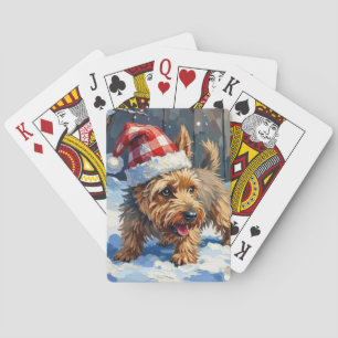 Livlig Cairn Terrier Hund som Gräver efter Jul Casinokort
