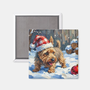 Livlig Cairn Terrier Hund som Gräver efter Jul Magnet