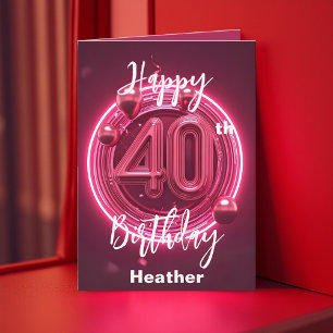 Livlig Chic Stylisk Neon Rosa 40-års Födelsedag Kort