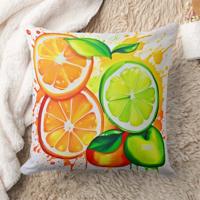 Livlig Citrus Frukt Stänk Konst Kudde (Filt)