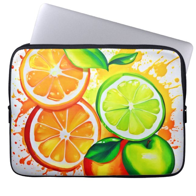 Livlig Citrus Frukt Stänk Konst Laptop Fodral (Framsidan)