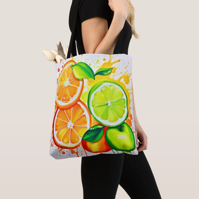Livlig Citrusfrukt Splash Art Tygkasse (Närbild)