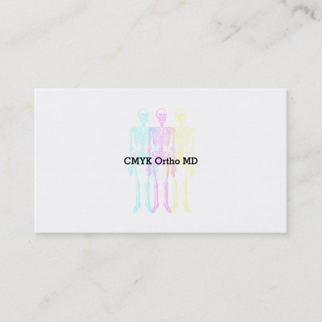 Livlig CMY Letterpress Skelett Dansar Visitkort (Framsida)