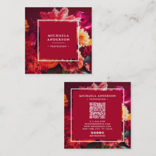 Livlig Elegant Modern Blommig QR-kod & Sociala Med Fyrkantigt Visitkort
