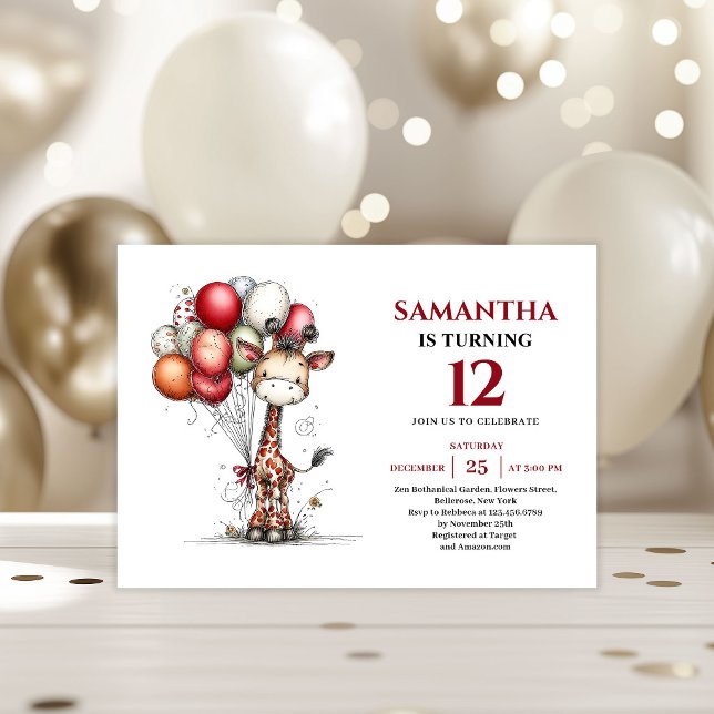 Livlig fantasifull giraff barnkalasinbjudan inbjudningar (Vibrant whimsical animals art kids birthday invitation

)