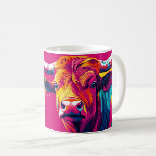 livlig färgrik illustration av en tjur eller ko kaffemugg