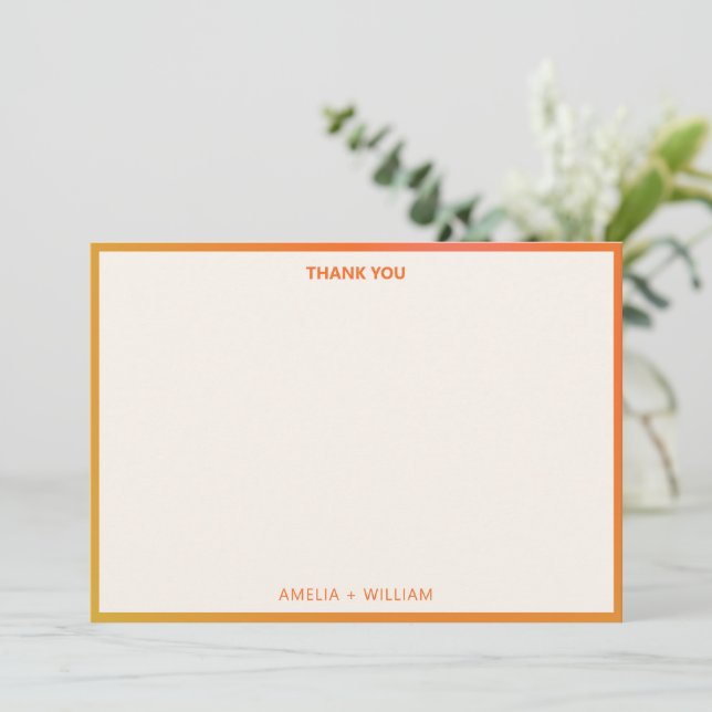 Livlig fet orange rosa gradient anpassad bröllopsf tack kort (Stående Fram)