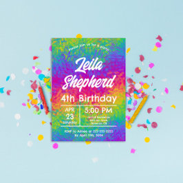 Livlig födelsedagsinbjudan med tie-dye-regnbåge inbjudningar