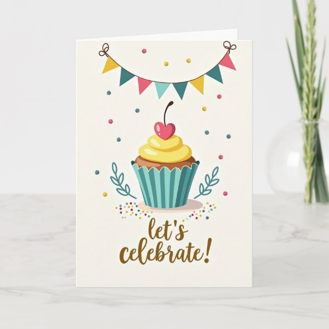 Livlig födelsedagskort med cupcake kort (Framsida)