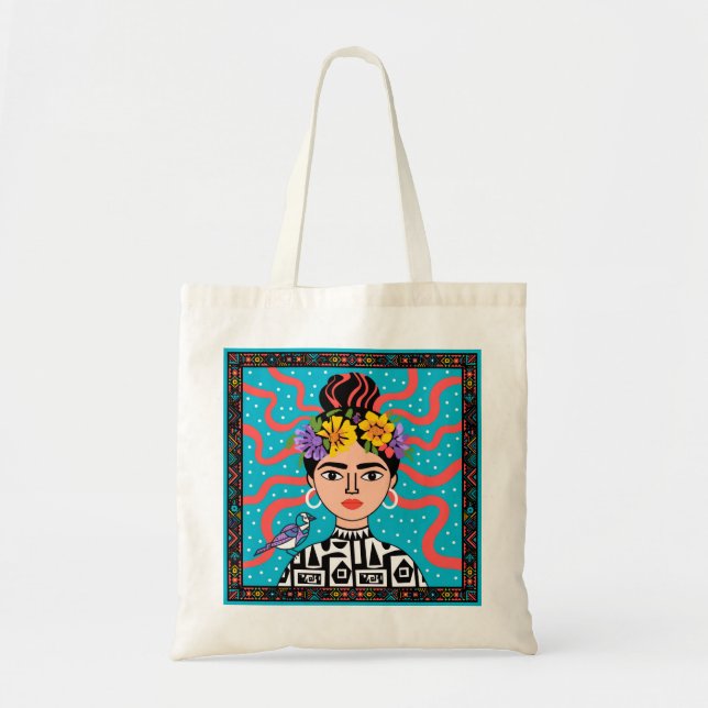 Livlig Frida-inspirerad folkkonst-handväskor Tygkasse (Framsidan)
