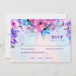 Livlig Fuchsia och Lila Akvarellbröllop RSVP Inbjudningar