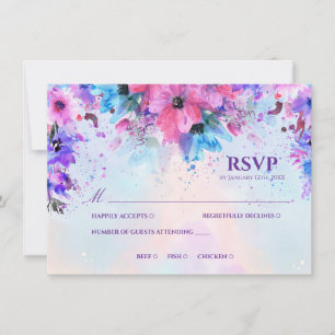 Livlig Fuchsia och Lila Akvarellbröllop RSVP Inbjudningar