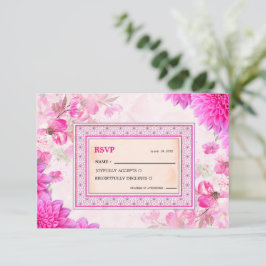 Livlig Fuchsia Rosa Blommig Bröllops-Svarskort OSA Kort