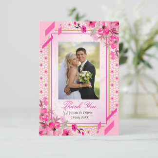Livlig Fuchsia Rosa Blommig Bröllops Tacksamhetsko Tack Kort