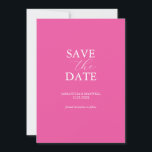 Livlig Fuchsia Rosa Spara Datum Inbjudan<br><div class="desc">Meddela din förlovning med detta minimalistiska "save the date"-kort. Det har en blandning av klassisk och skrivstilstypografi i vitt över en livfull fuchsia rosa bakgrund. Använd mallfälten för att anpassa med ditt namn och bröllopsdatum. Anpassa även färgerna för att passa ditt önskade bröllopstema. Välj mellan en mängd olika kvalitetskortpapper. Min...</div>