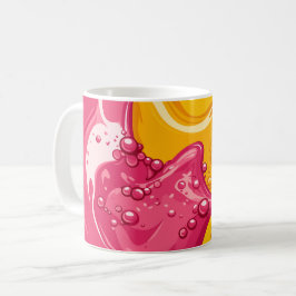 Livlig fusion av rosa och gyllene flytande energi kaffemugg
