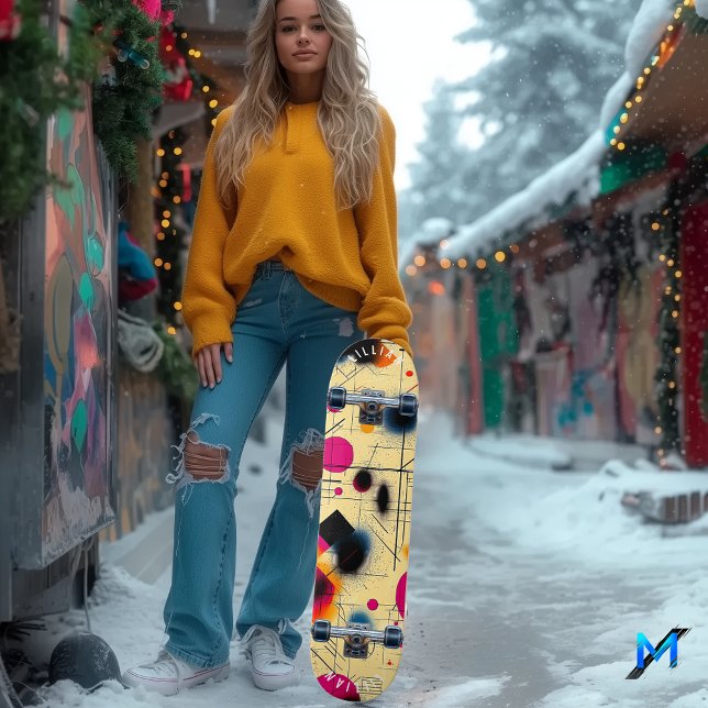 Livlig geometrisk abstrakt konst i samtida mini skateboard bräda 18,5 cm (Skapare uppladdad)