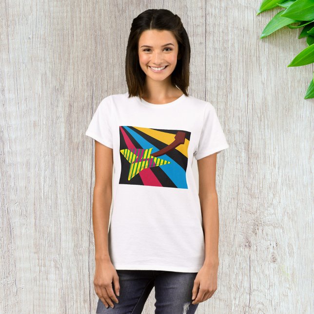 Livlig gitarr med geometriska ränder t shirt (Skapare uppladdad)