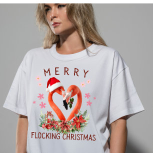 Livlig Glad Flockande Jul Flamingo AI Konst T Shirt