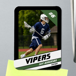 Livlig Grön Svart Lacrosse Spelare Foto Magnet
