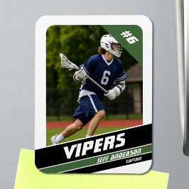 Livlig Grön Vit Lacrosse Spelar Foto Magnet