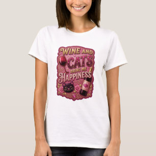 Livlig guld VIN OCH KATTER GER MIG LYCKA T-shirt