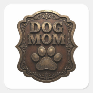 Livlig guldfärgad DOG MOM-presentklistermärke Fyrkantigt Klistermärke