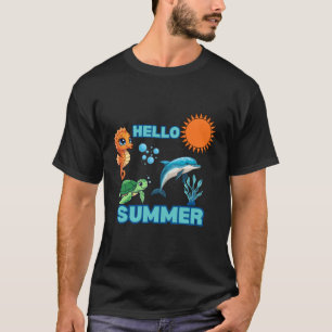 Livlig Hej Sommar Färgglada Havsdjur Barn T Shirt