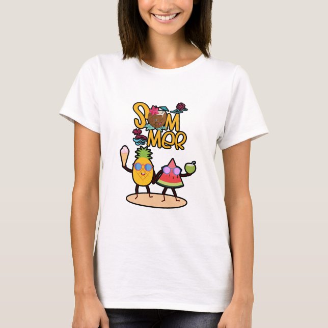 Livlig Hej Sommar | Färgrika Havsdjur  T Shirt (Framsida)