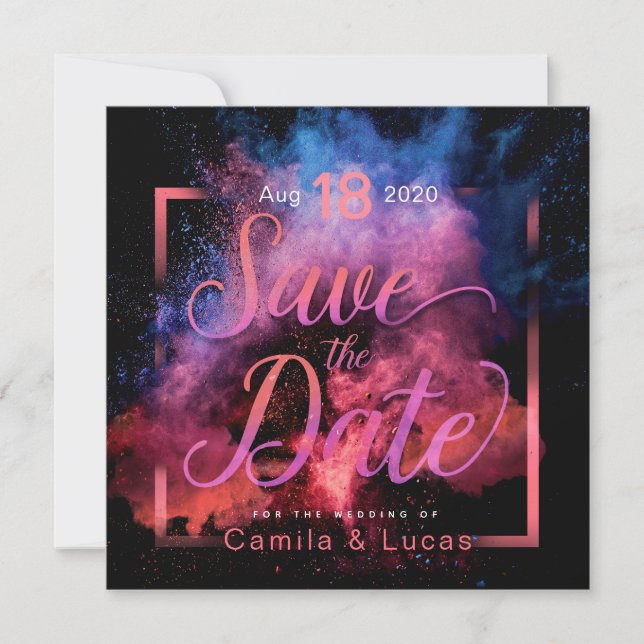 Livlig Holi-pulverdesign Spara Datumet (Framsida)