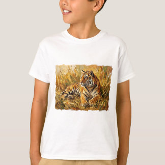 Livlig Impasto Tiger i Solbelyst Gyllene Gräs T Shirt