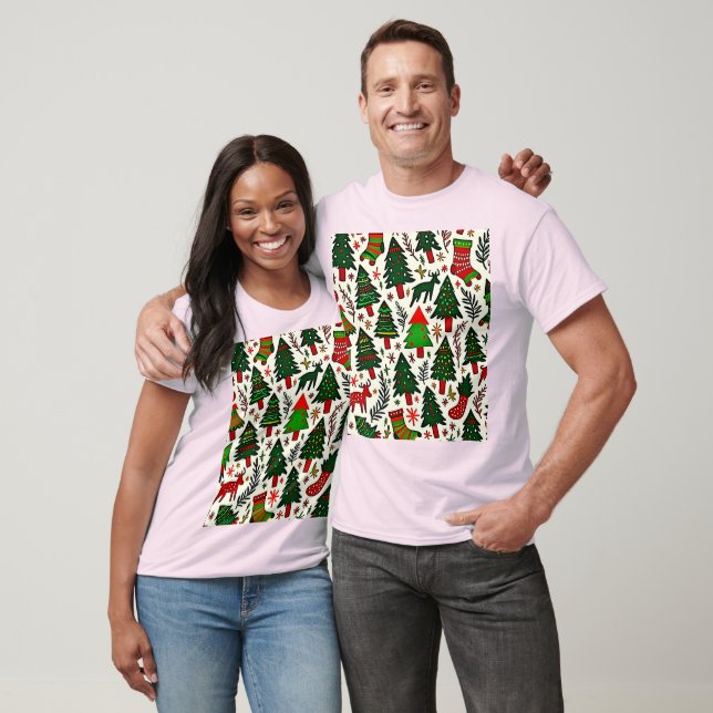 Livlig julmönsterkonsttryck t shirt (Unisex)