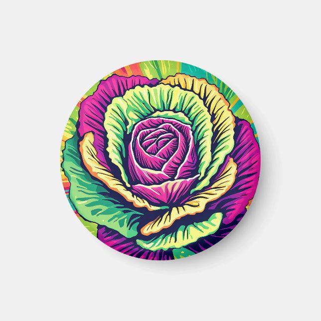 Livlig Kål Pop Art Magnet (Framsidan)