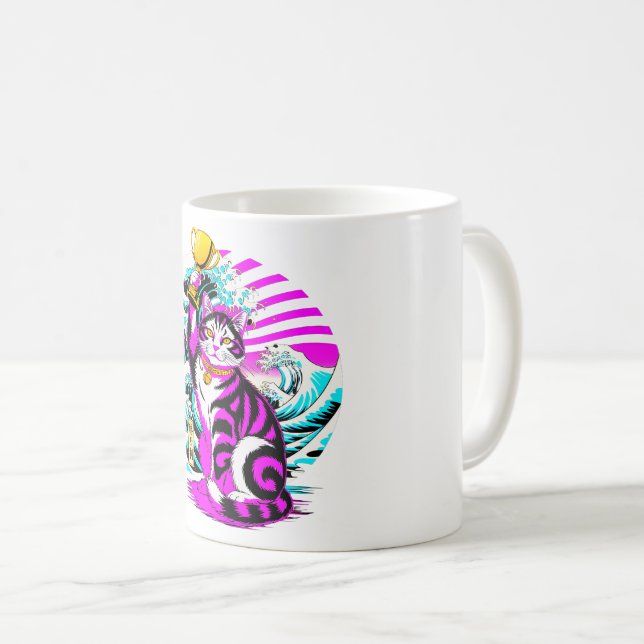 Livlig Kawaii Japansk Segerkat Kaffemugg (Framsida höger)