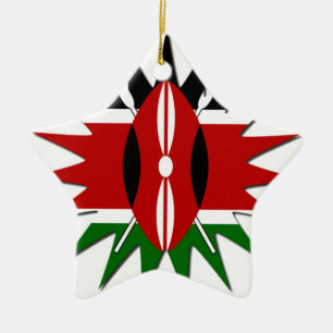 Livlig kenyansk flaggmönster: En 18-stjärnig konst Julgransprydnad Keramik