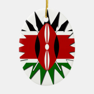 Livlig kenyansk flaggmönster: En 18-stjärnig konst Julgransprydnad Keramik