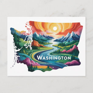 Livlig konceptuell kartkonst i Washington State Vykort