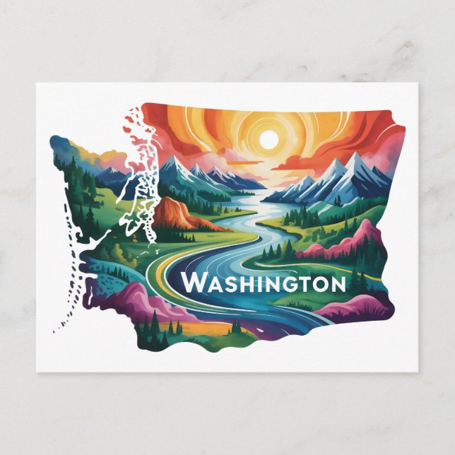 Livlig konceptuell kartkonst i Washington State Vykort (Framsida)