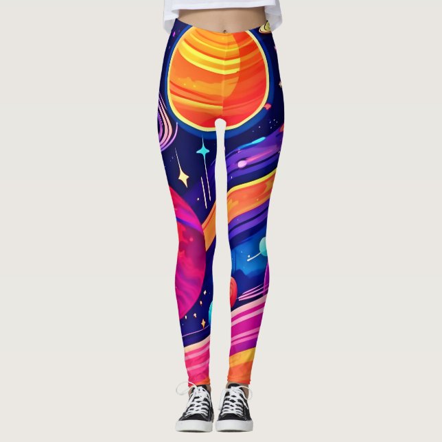 Livlig kosmisk symfoni-design leggings (Framsida)