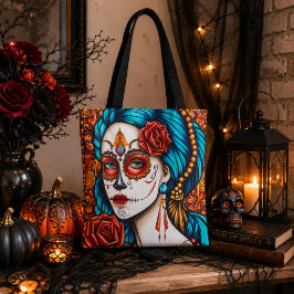 Livlig La Catrina Socker Skalle Folk Art Tygkasse