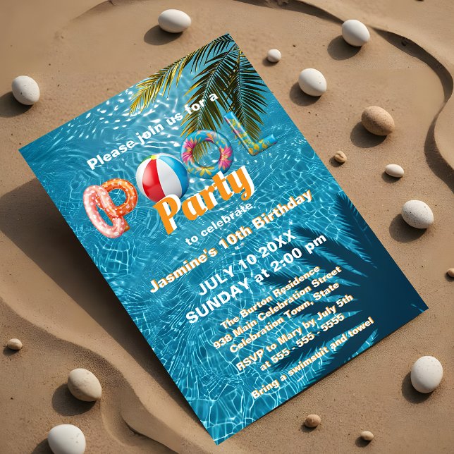 Livlig Lekfull Sommar Glädje Tropisk Pool Fest Inbjudningar (Skapare uppladdad)