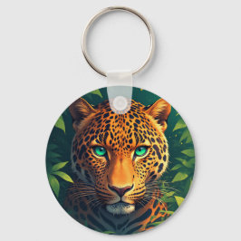 Livlig leopardporträtt med smaragdgröna ögon nyckelring