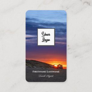 Livlig logotyp för resebyrå med marin solnedgång v visitkort