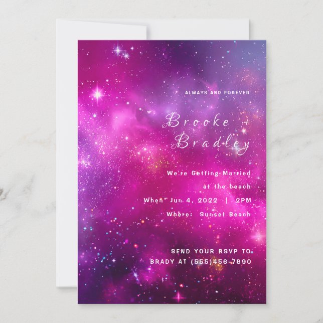 Livlig Magenta Nebula Bröllop Inbjudningar (Framsida)