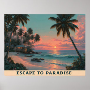 Livlig, målerisk tropisk solnedgång på stranden poster