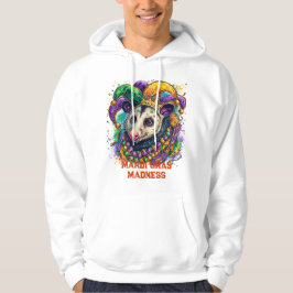 Livlig Mardi Gras-pungdjur i narrmask och pärlor Hoodie