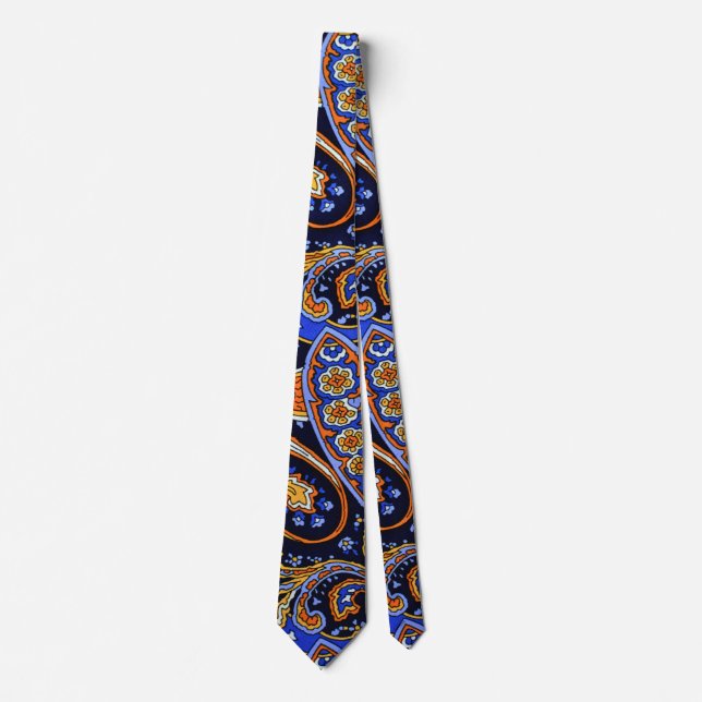 Livlig marinblå och orange bohemisk paisley-mönste slips (Framsida)