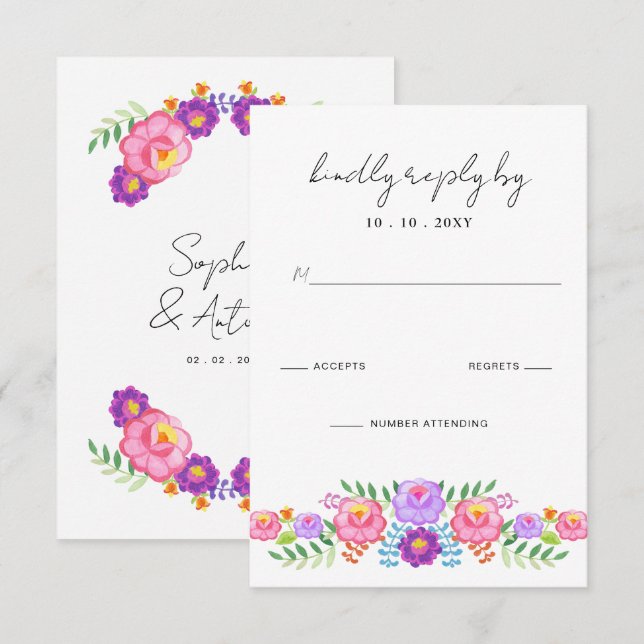 Livlig mexikansk blomsterfirande bröllopsfest OSA kort (Fram/baksida)