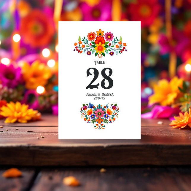 Livlig mexikansk fiesta blomsterbröllop bordsnummer (Vibrant Mexican Fiesta Floral Wedding Table Number)